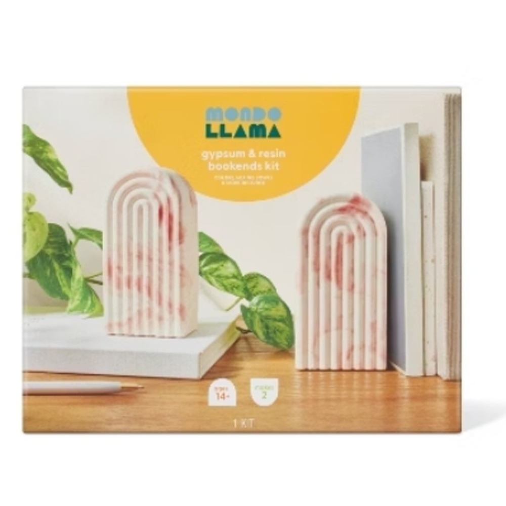 Mondo Llama DIY Gypsum and Resin Bookends Kit Makes 2 Nontoxic Pink White Arch